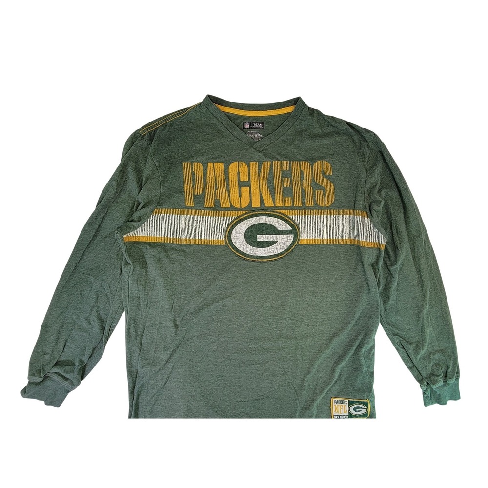 Green Bay Packers NFL Team Apparel Long Sleeve V Neck Shirt Mens XL